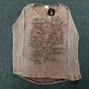 Daytrip Shirt Womens Small Mauve Lace Back Thermal Long Sleeve Fleur-de-Lis